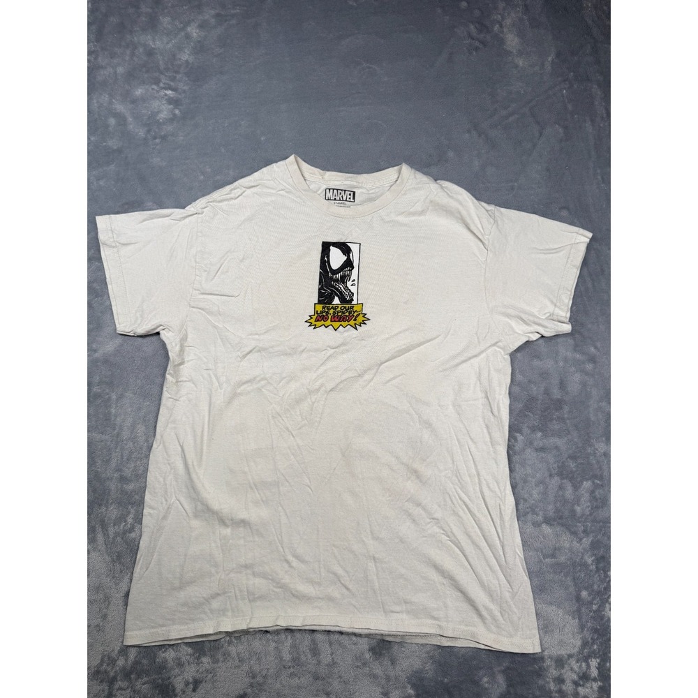 Marvel Venom Graphic T-Shirt Mens Large Beige Read Our Lips Spidey No Way Casual